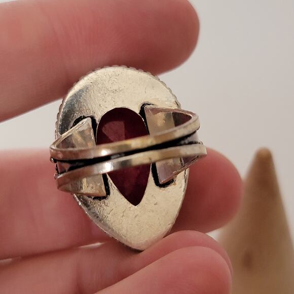 Sterling Silver Pink Agate Ring – Bohemian Statement Jewelry – Size 8.5 - Picture 6 of 13